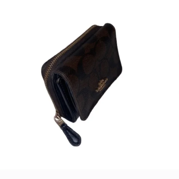 Coach Signature Brown and Black Zip Wallet - Picture 1 of 5